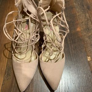 JustFab lace up light pink heels